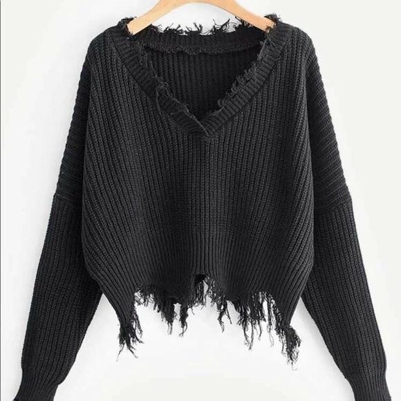 Boho Ripped frayed distressed v neck sweater TAN - Picture 5 of 10